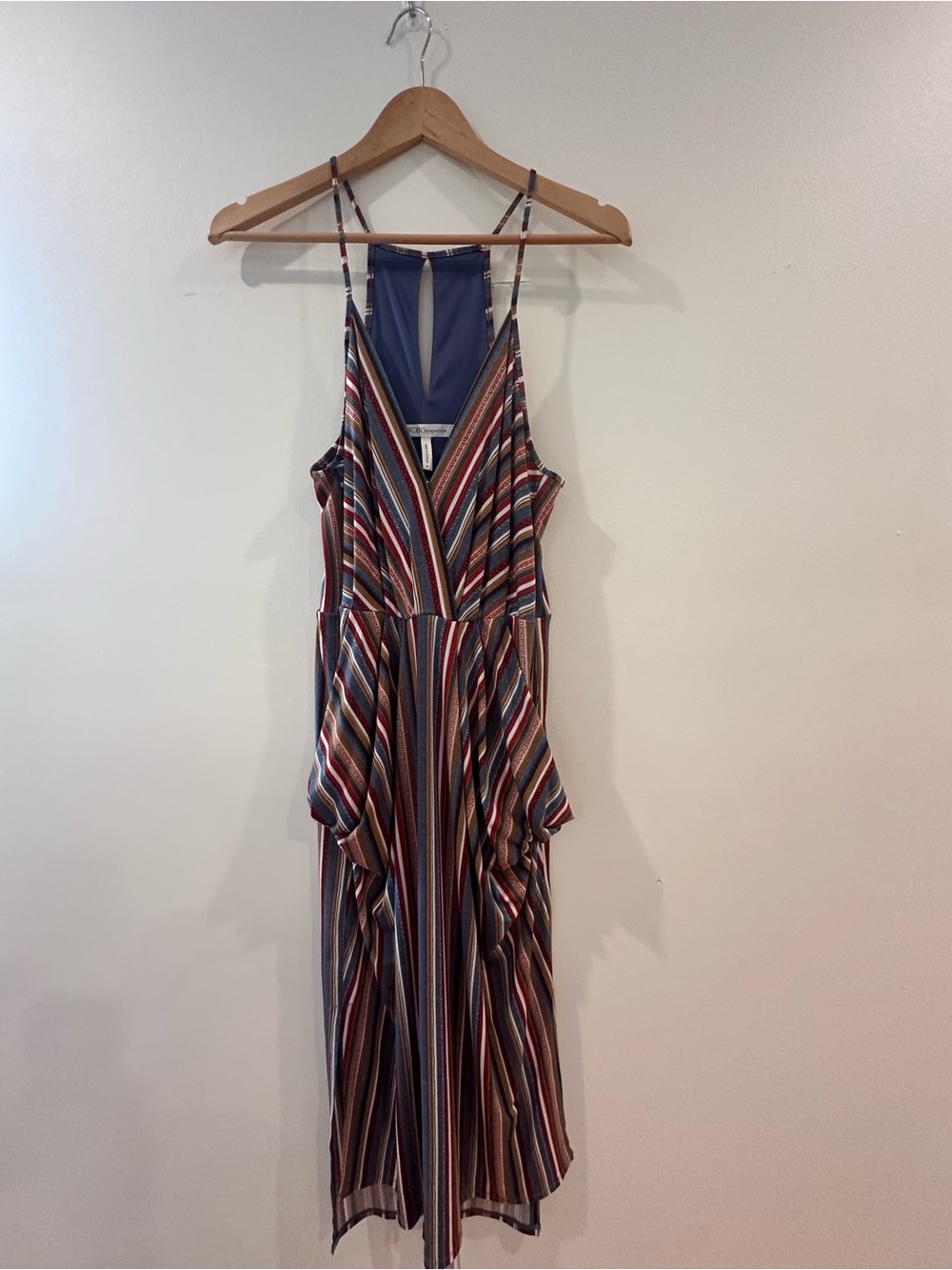 BCBGeneration Striped Multi-Color V-Neck Sleeveless Midi  Dress